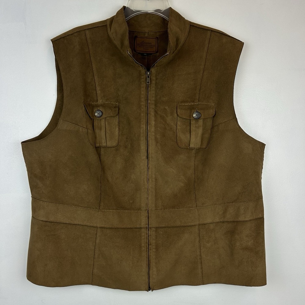 Lauren Ralph Vest Womens 2X Faux Suede Zip Brown Barn Chore Casual Read